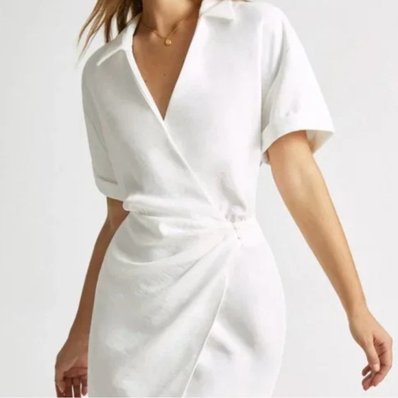 White Collared Wrap Dress - Picture 1 of 6